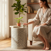 Mango Wood Bone Inlay Boho Side Table For Living Room Decor