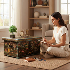 Mango Wood Hand-Painted Storage Trunk Box For Living Room