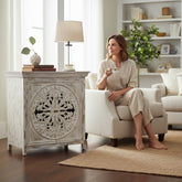 Hand-Carved Mango Wood Bedside Cabinet For Bedroom Storage