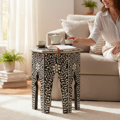 Bone Inlay Boho Side Table For Living Room Decor