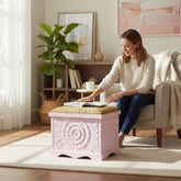 Mango Wood Blanket Storage Chest Table In Pink Finish