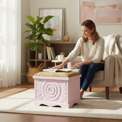 Mango Wood Blanket Storage Chest Table In Pink Finish