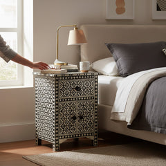Bone Inlay 1 Drawer And 1 Shelf Bedside Table For Living Area Decor