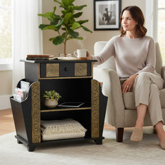 Mango Wood Boho Accent Side Table With Brass Detailing