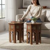 Mango Wood Hand-Painted Indian Accent Side Table For Living Room In Set Of 2