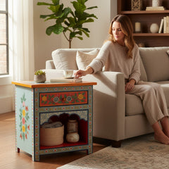 Mango Wood Painted Bedside Cabinet For Storage Solution