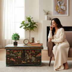 Mango Wood Hand-Painted Storage Trunk Box For Living Room