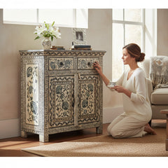 Mango Wood Ethnic Painted Console Cabinet For Storage