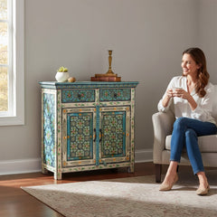 Mango Wood Ethnic Mandala Painted Console Cabinet For Storage Solution