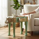 Mango Wood Ethnic Indian Elephant Bench With Brass Detailing, Solid 1-Desk Side Storage Bench