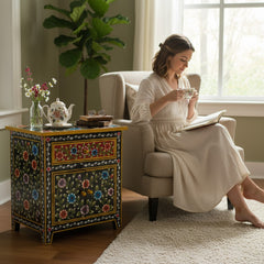 Mango Wood Painted Bedside Table For Storage Solution