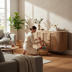 Mango Wood Four Door Sideboard With Cane Detailing