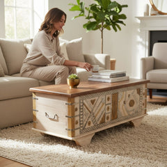 Mango Wood Blanket Storage Trunk Box With Brass Detailing