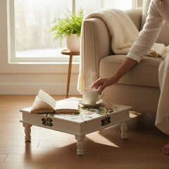 Hand-Painted Wooden Indian Pooja Bajot For Religious Decor And Worship