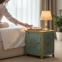 Mango Wood Painted Bedside Table With Storage Solution