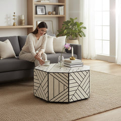 Bone Inlay Centerpiece Coffee Table For Living Room Decor