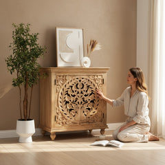Mango Wood Sideboard Cabinet With Floral Carving