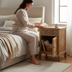 Hand-Painted Mango Wood Bedside Table For Bedroom Storage