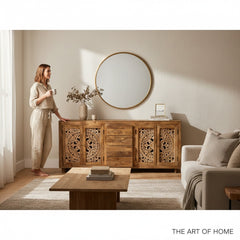 Mango Wood Hand-Carved Sideboard For Storage Solution