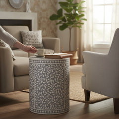 Mango Wood Bone Inlay Boho Side Table For Living Room Decor