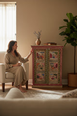 Hand-Painted Mango Wood Indian Storage Cabinet For Bedroom Storage