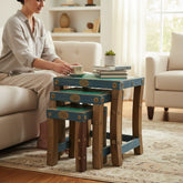 Handcrafted Rustic Nesting Table Set for Cozy Living Room Décor