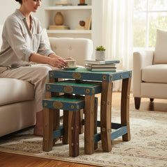 Handcrafted Rustic Nesting Table Set for Cozy Living Room Décor