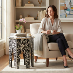 Bone Inlay Boho Side Table For Living Room Decor