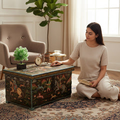 Mango Wood Hand-Painted Storage Trunk Box For Living Room