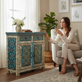 Mango Wood Ethnic Mandala Painted Console Cabinet For Storage Solution