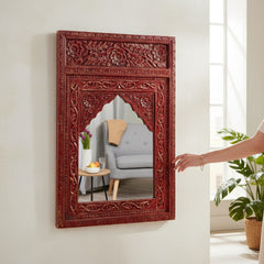 Wooden Carved Mirror Frame (Red Distress)