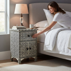 Bone Inlay 1 Drawer And 1 Shelf Bedside Table For Living Area Decor