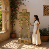 Handcrafted Rajasthani Jharokha Mirror – Vintage Floral Carved Accent for Elegant Home Decor