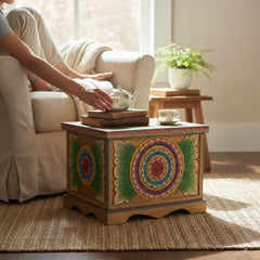 Mango Wood Hand-Carved Blanket Storage Chest For Modern Home Decor
