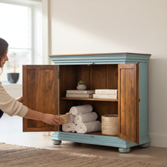 Mango Wood Blue Boho Cabinet For Storage Solution