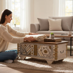 Mango Wood Blanket Storage Trunk Box With Brass Detailing