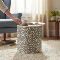 Mango Wood Bone Inlay Accent Side Table For Living Area Decor