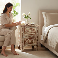 Bone Inlay Bedside Table For Living Area Decor