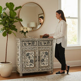 Mango Wood Ethnic Painted Console Cabinet For Storage