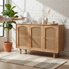 MANGO WOOD RATTAN THREE DOOR SIDEBOARD FOR STORAGE