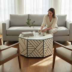 Bone Inlay Centerpiece Coffee Table For Living Room Decor