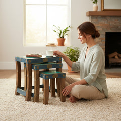 Handcrafted Rustic Nesting Table Set for Cozy Living Room Décor