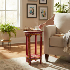 Mango Wood Hand-Painted Sofa Side Boho Accent Table For Living Room Decor