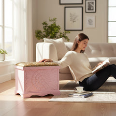 Mango Wood Blanket Storage Chest Table In Pink Finish