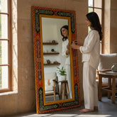 Hand-Painted Wooden Frame Mirror for Elegant Home Decor