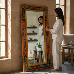 Hand-Painted Wooden Frame Mirror for Elegant Home Decor