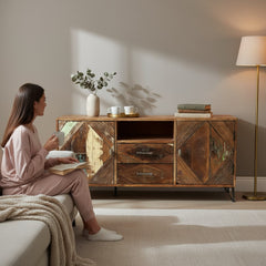 Reclaimed Wood Indian Drawer Sideboard For Storage Solution