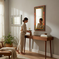 Hand-Painted Wooden Frame Mirror for Elegant Home Decor