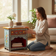 Mango Wood Painted Bedside Cabinet For Storage Solution