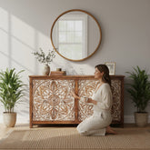 Mango Wood Distress White Mandala Sideboard For Storage